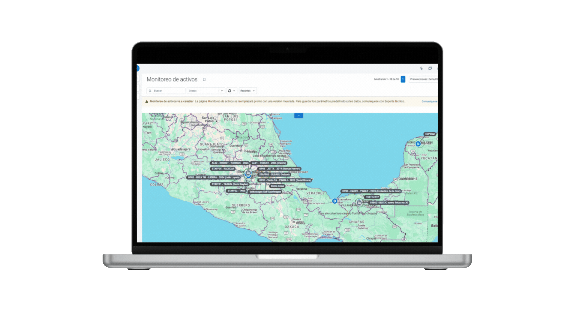 Vista de la plataforma MyGeotab en operación